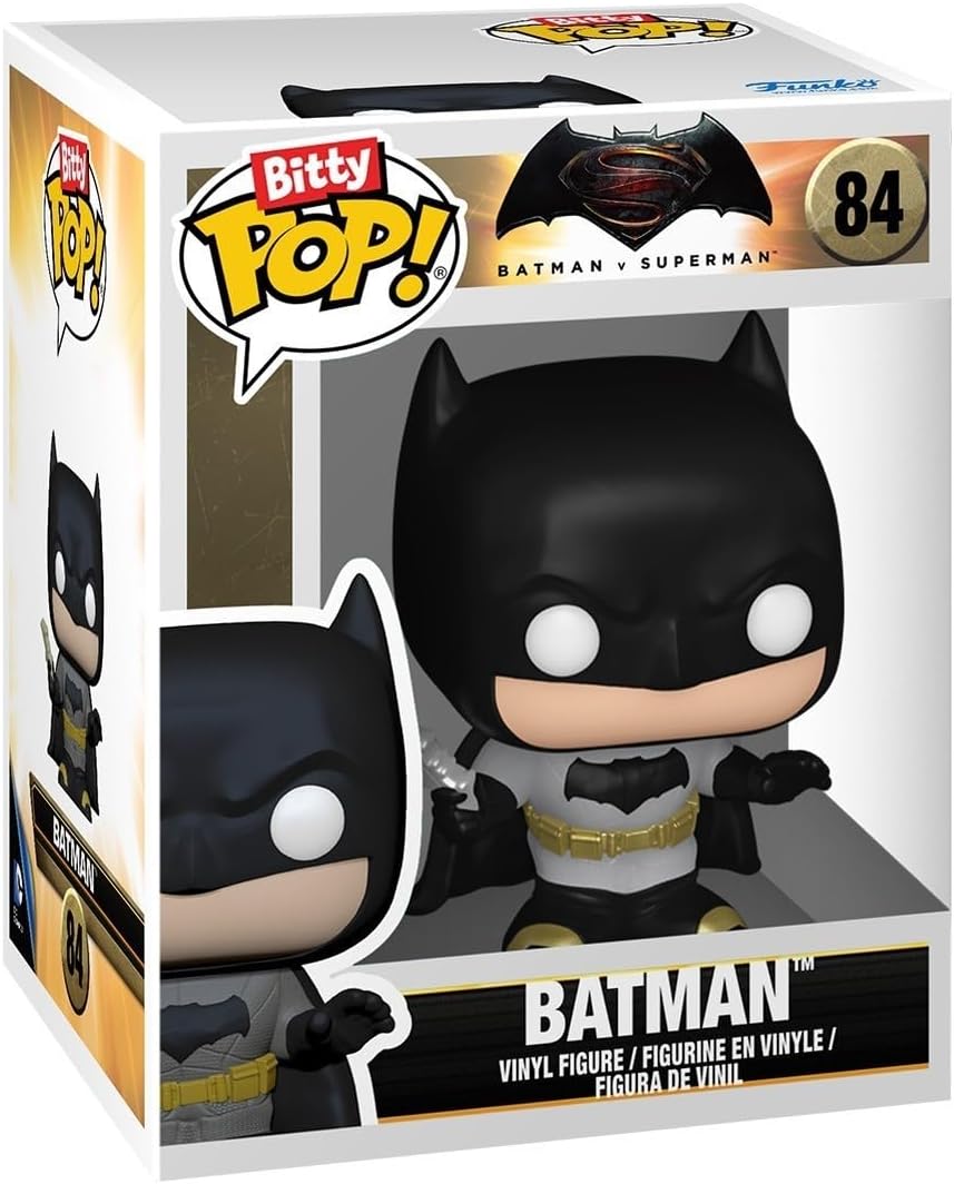 Funko Bitty POP! Batman 85th - Batman, 4-Pack and A Surprise Mystery Mini Figure - 0.9 Inch (2.2 Cm) - DC Comics Collectable - Stackable Display Shelf Included - Gift Idea - Party Bags Stocking