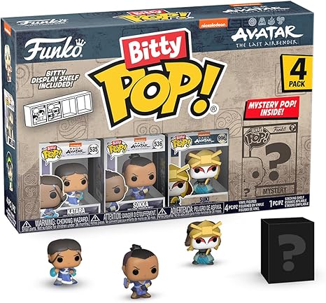 Funko Bitty Pop! Avatar: The Last Airbender - Katara, Sokka, Suki, & A Surprise Mystery Mini Figure - 0.9 Inch (2.2 Cm) Collectable - Stackable Display Shelf Included - Gift Idea - Cake Topper (Vip)