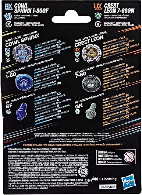 Beyblade X Cowl Sphinx 1-80GF BX & Crest Leon 7-60GN UX Dual Pack Set (Vip)