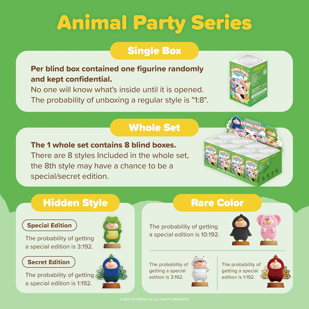 Official Lulu The Piggy Blind Box Figures - Animal Party Series Blind Boxes Mystery Box Cute Animal Figurines Collectible Toys Home Desk Decorations Holiday Birthday Gifts (Vip)