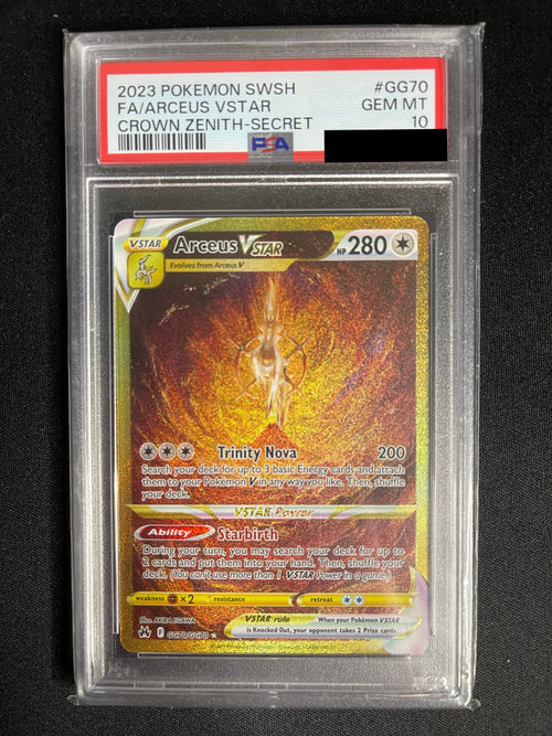 Arceus VSTAR GG70 Crown Zenith PSA 10 — front original photo, PSA certificate hidden