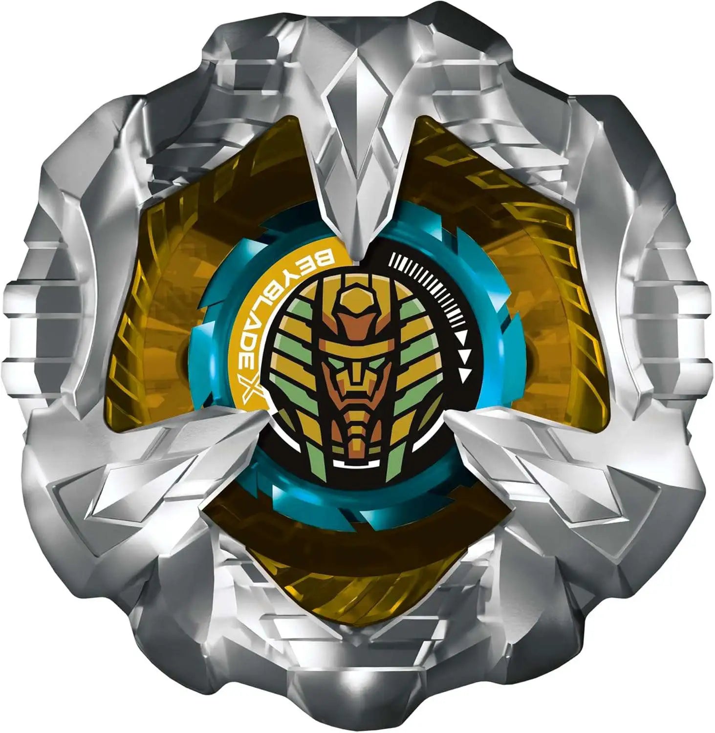Close-up of Beyblade X Cowl Sphinx 9-80GN blade and ratchet details