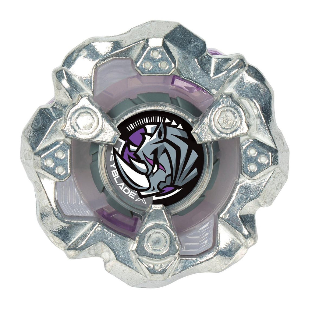 Close-up of Beyblade X Horn Rhino 3-80S blade and ratchet details