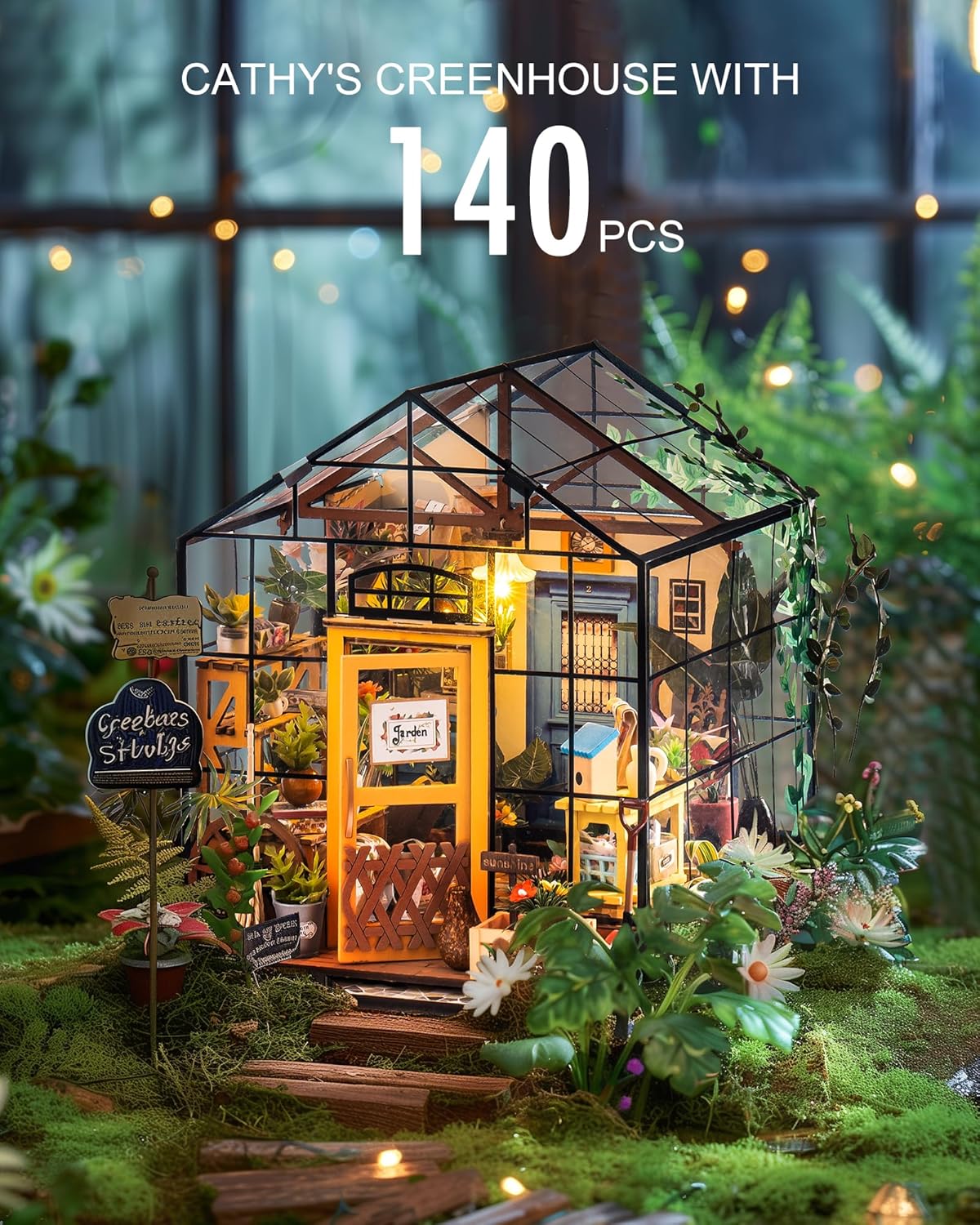 Transparent exterior of Cathy's Flower House miniature greenhouse