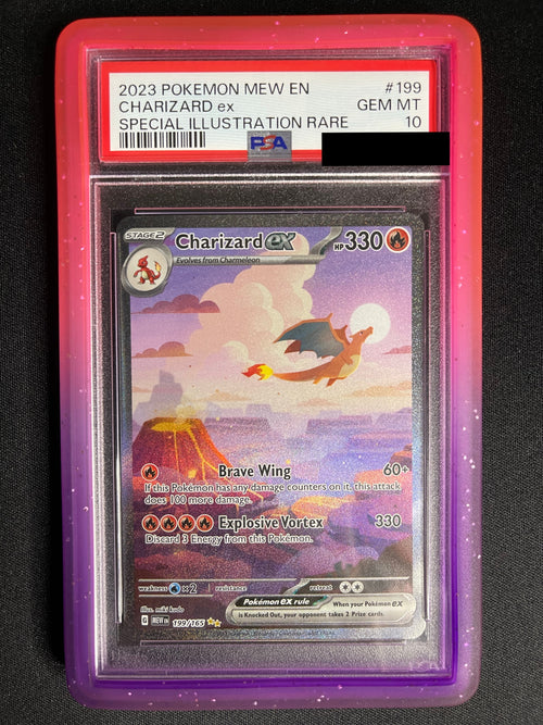 Charizard ex 199/165 Pokémon 151 Special Illustration Rare PSA 10 — front vertical original photo, PSA certificate hidden