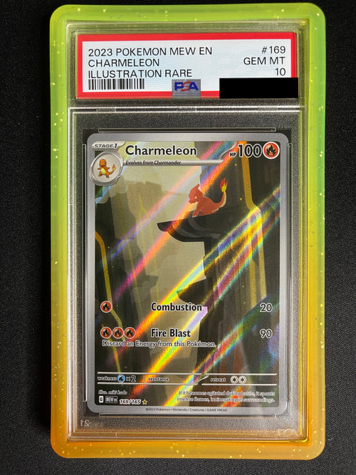 Charmeleon 169/165 Pokémon 151 Illustration Rare PSA 10 — front original photo, PSA certificate hidden