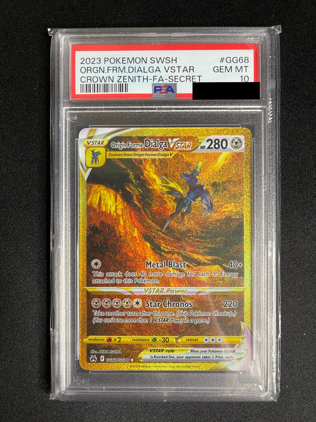 Origin Forme Dialga VSTAR GG68 Crown Zenith PSA 10 — front original photo, PSA certificate hidden
