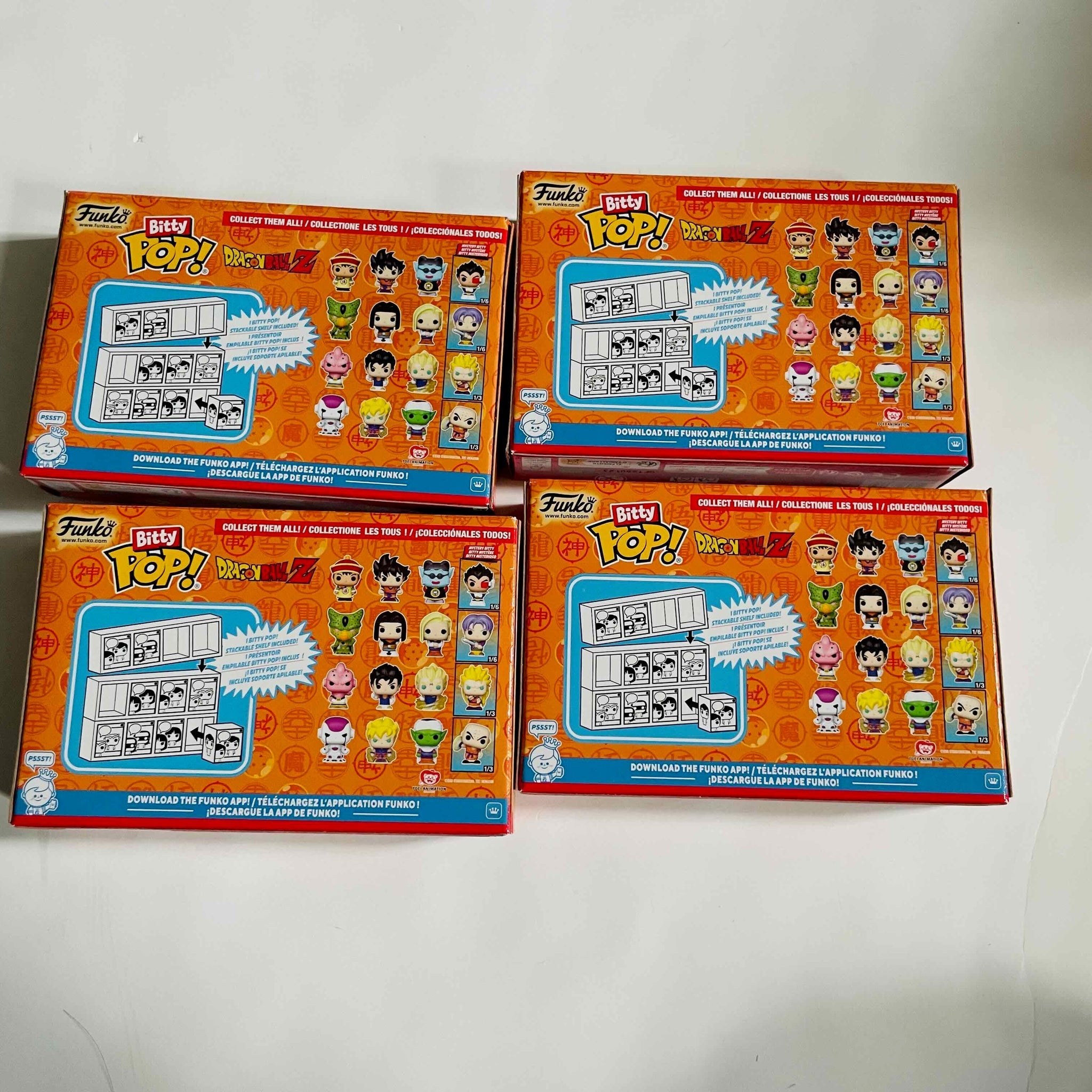 Dragon Ball Z Bitty Pop 4-Pack displayed in stackable acrylic case