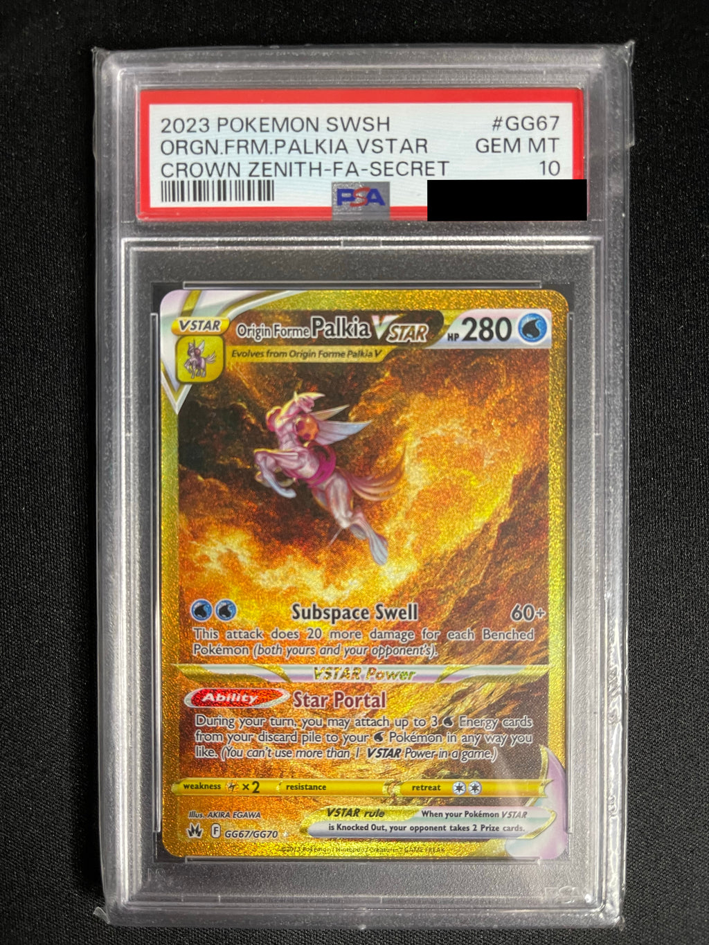 Origin Forme Palkia VSTAR GG67 Crown Zenith PSA 10 — front original photo, PSA certificate hidden