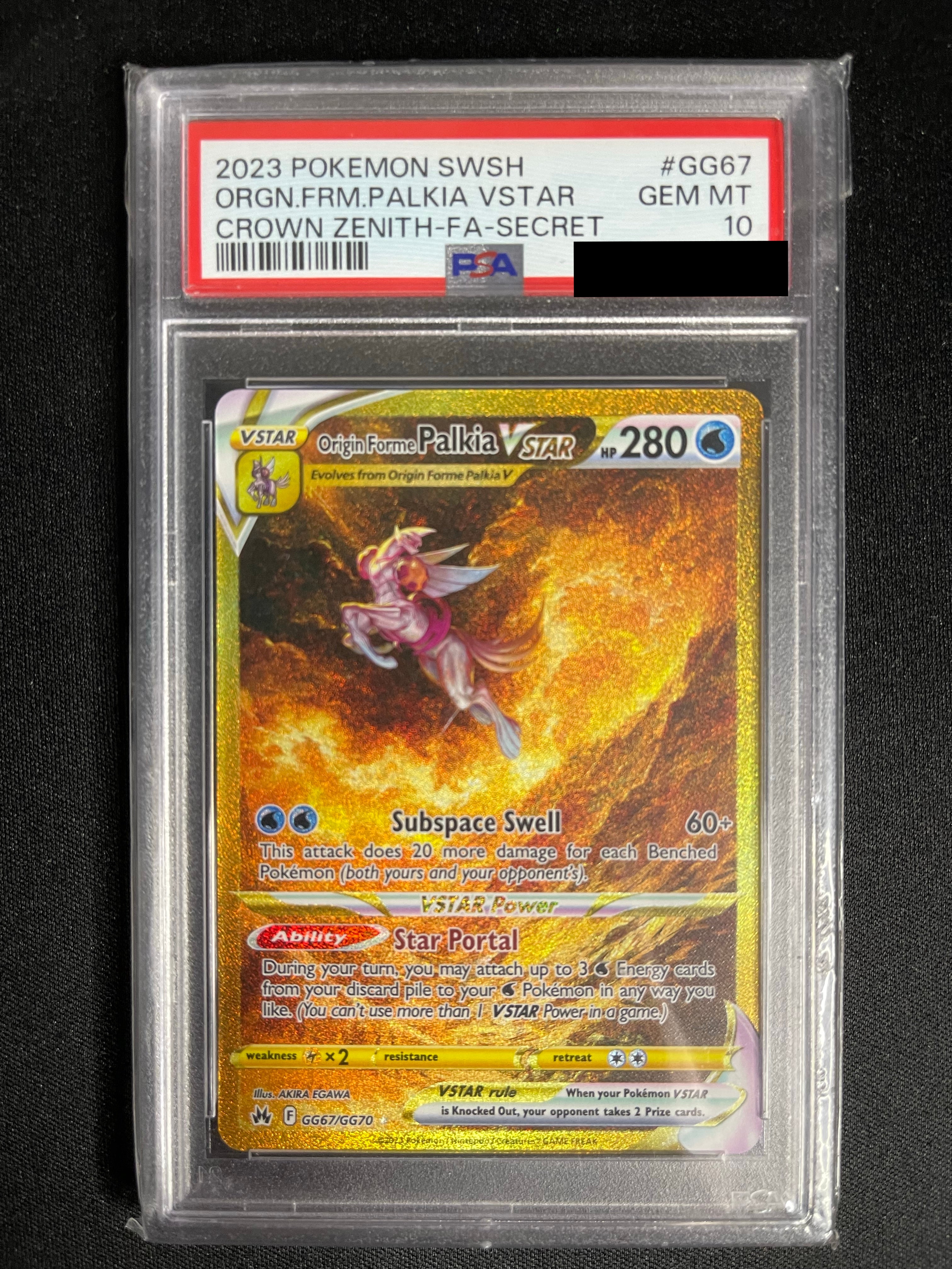 Origin Forme Palkia VSTAR GG67 Crown Zenith PSA 10 — front original photo, PSA certificate hidden