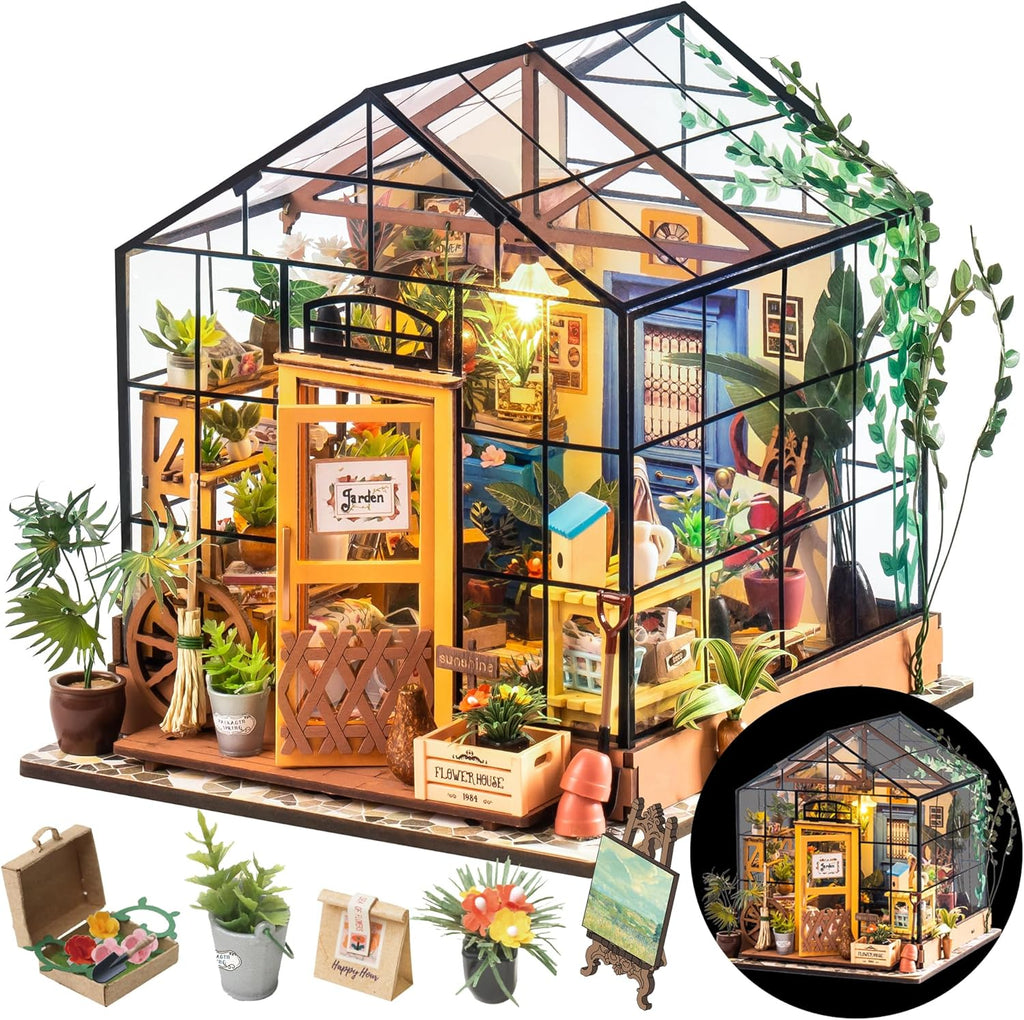 Rolife Cathy's Flower House DIY Miniature Greenhouse Kit with plants